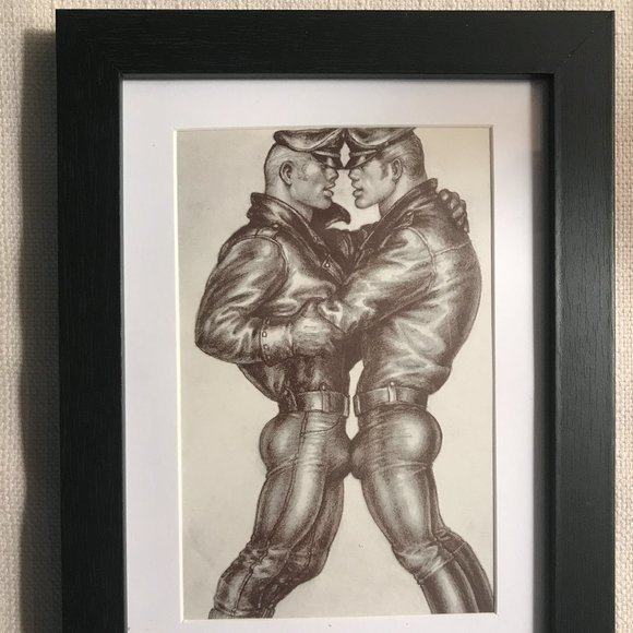 Tom of Finland Matted and Framed Postcard/Print 6” x 8" Leather Men Face to Face - Picture 1 of 1